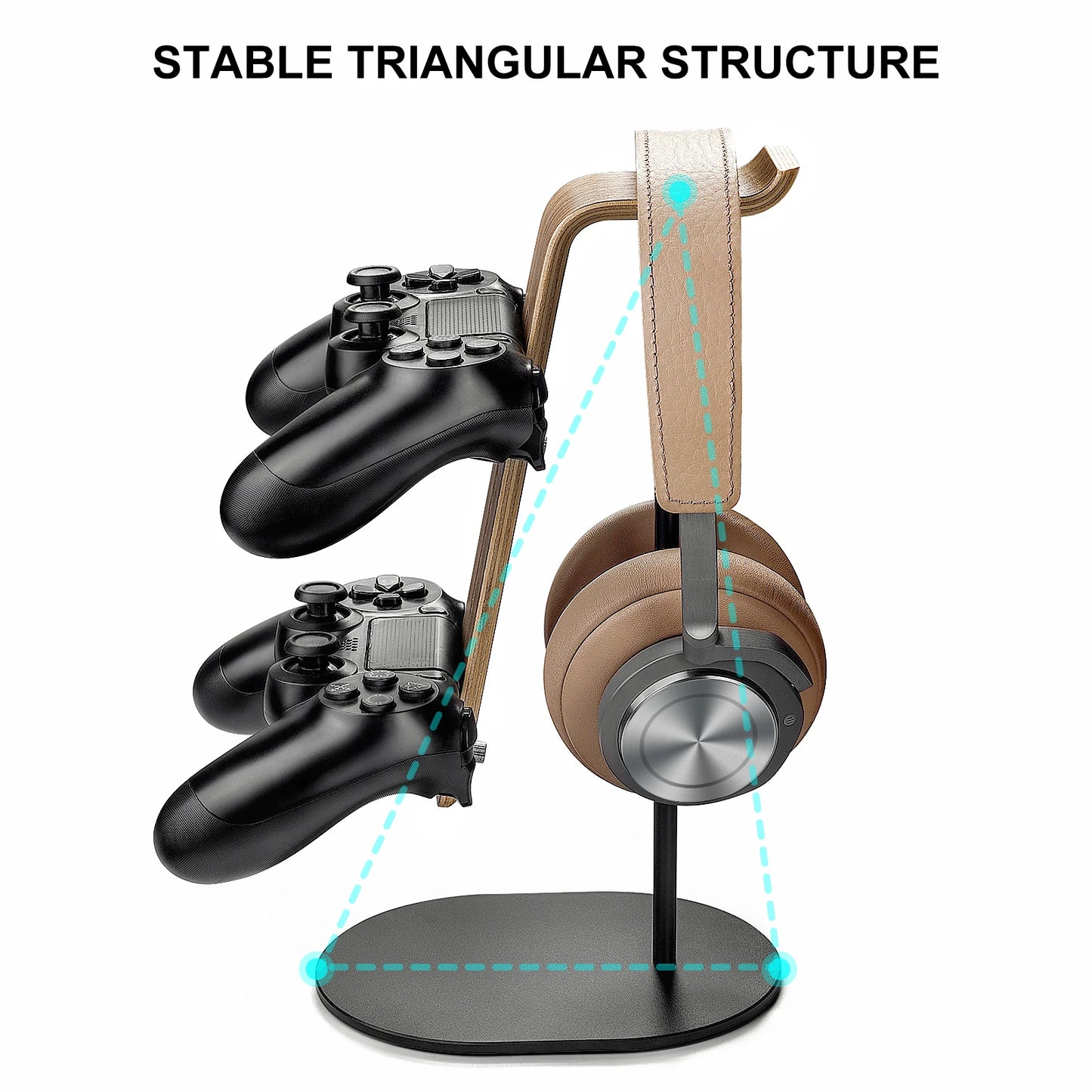 Universal Controller and Headset Stand, Aluminum Wood Gaming Controller & Headphone Holder for PS5 PS4 Xbox One Nintendo Switch
