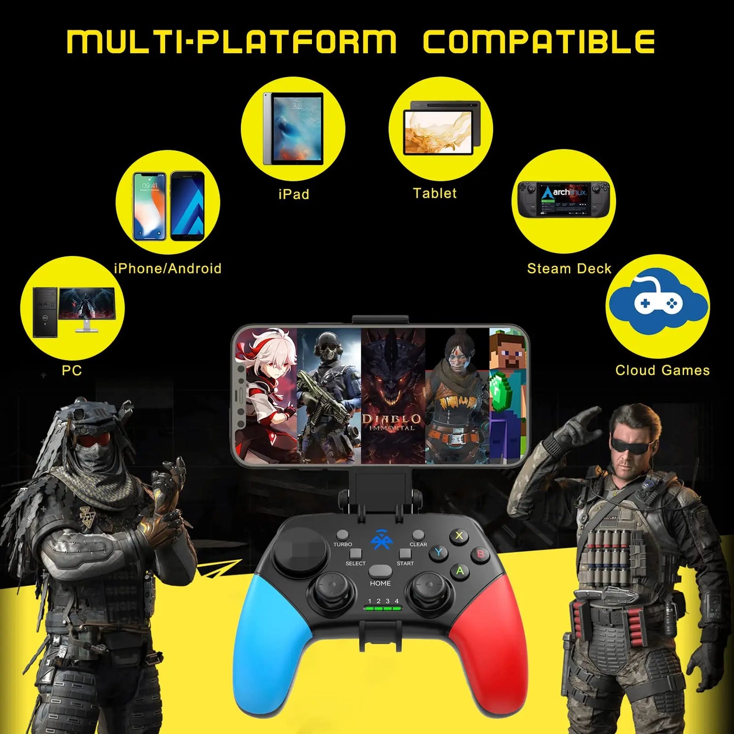 Wireless Mobile Gaming Controller for iOS Android iPad Tablet PC Phone Controller COD Mobile Genshin Immpact Cloud Gaming