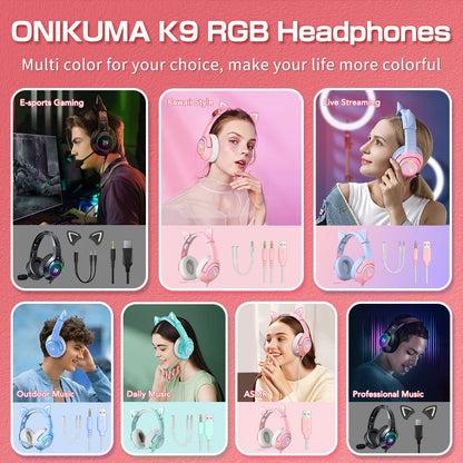 ONIKUMA Dynamic RGB Gaming Headphones with Flexible HD Microphone Headset Gamer Wired Headphone for Computer PC Gaming PS4 Xbox
