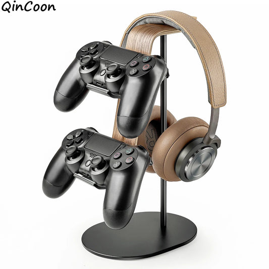 Universal Controller and Headset Stand, Aluminum Wood Gaming Controller & Headphone Holder for PS5 PS4 Xbox One Nintendo Switch
